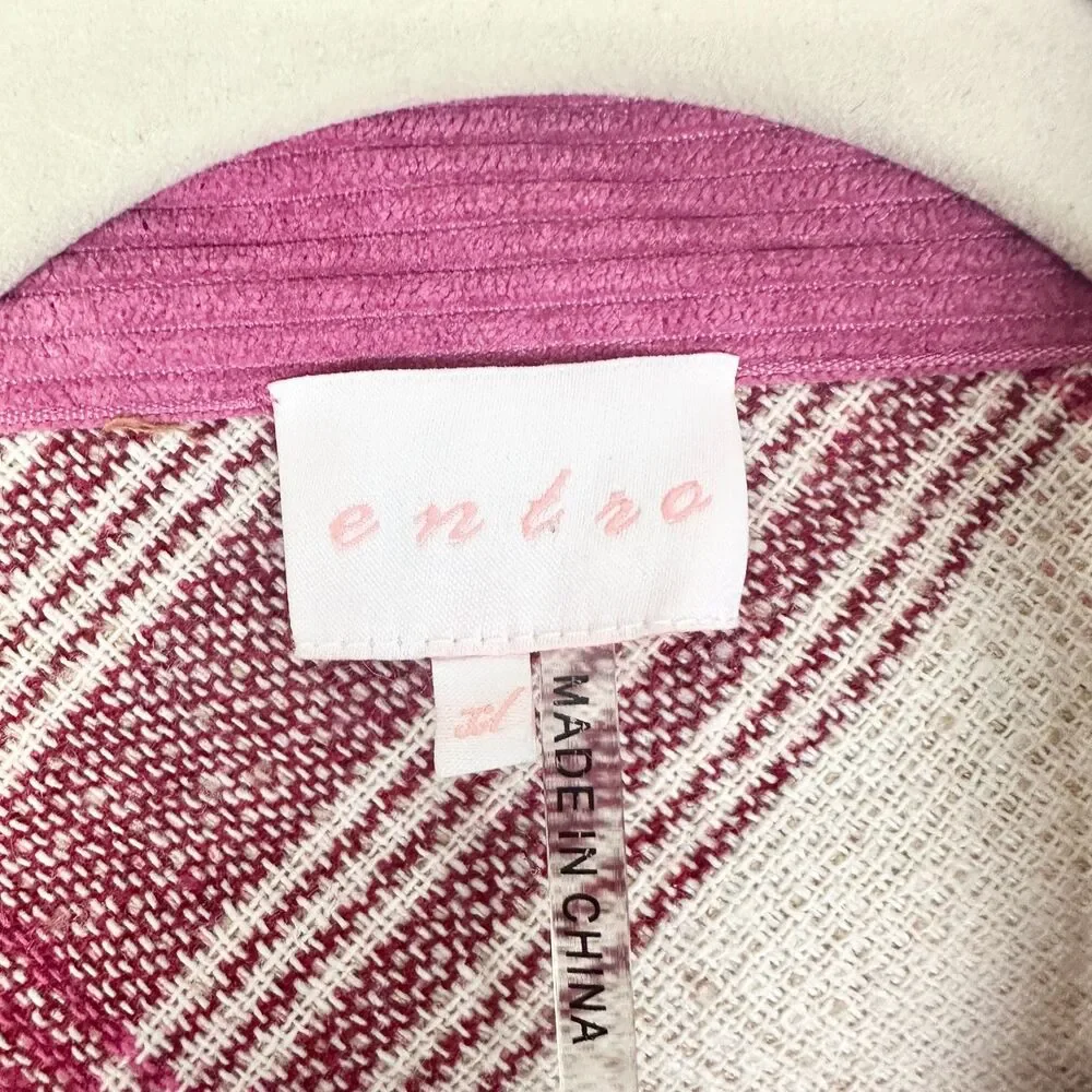 Entro Plaid Shacket Size XL Pink Corduroy Trim Button Front